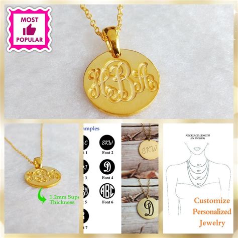 Gold Monogram Disc Necklace Gold Disc Necklace Personalized Initial