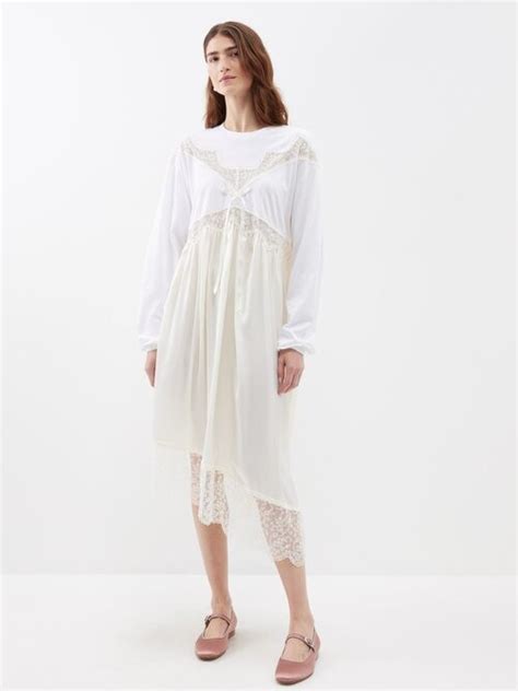 Simone Rocha Lace Trim Cotton Jersey And Satin Midi Dress Shopstyle