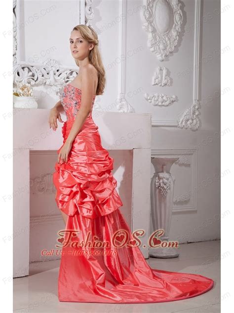 Watermelon Red Column Prom Dress Sweetheart Hand Made Flowers And