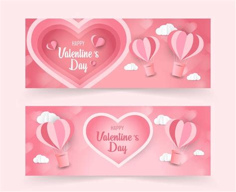 Premium Vector Hot Air Balloon In A Heart Shape Paper Art Style Valentine Day Love