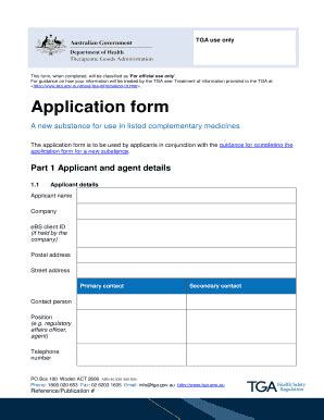 Fillable Online Tga Gov Application Form For A New Substance For Use In