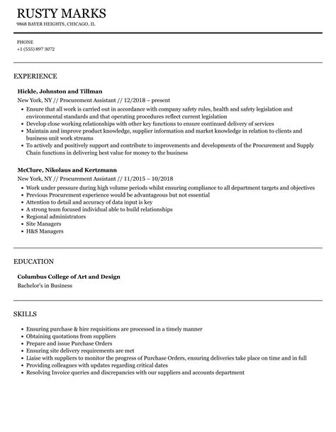 Procurement Assistant Resume Samples Velvet Jobs