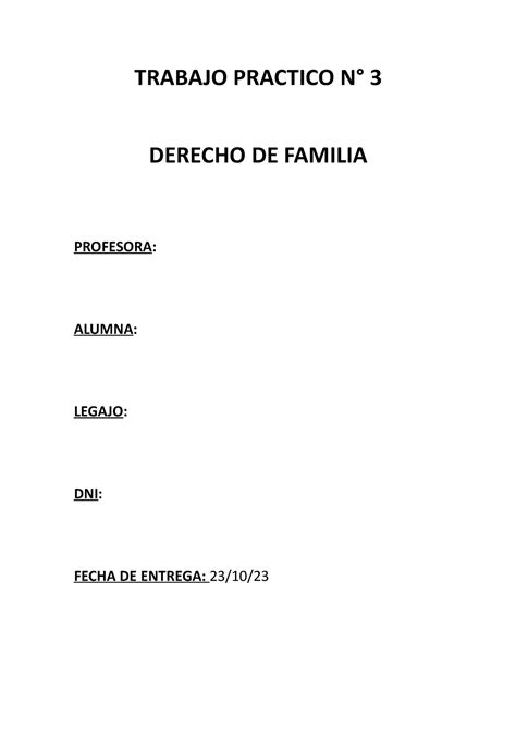 TP N 3 Dcho De Flia 75 TRABAJO PRACTICO N 3 DERECHO DE FAMILIA