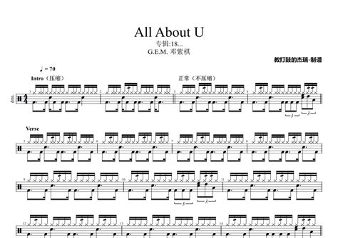 Gem 邓紫棋《all About U》鼓谱 架子鼓谱 琴魂网