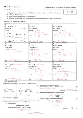 Momentum equation practice | Teaching Resources