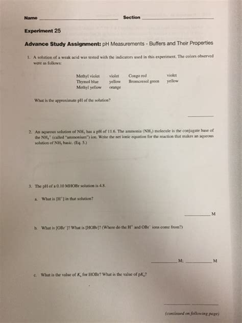 Solved Name Section Experiment 25 Advance Study Assignment Chegg