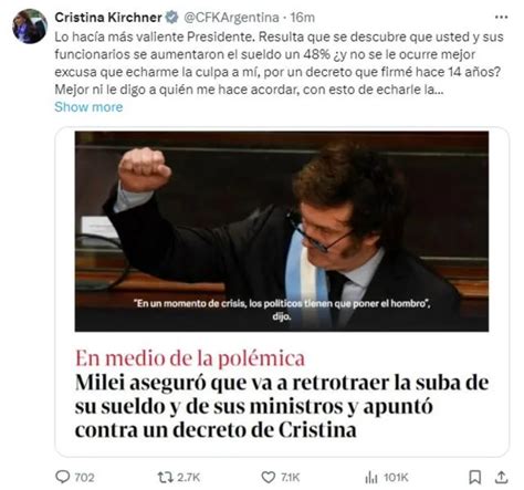 Javier Milei Se Aumenta El Sueldo En Casi 50 Pero Acusa A Cristina