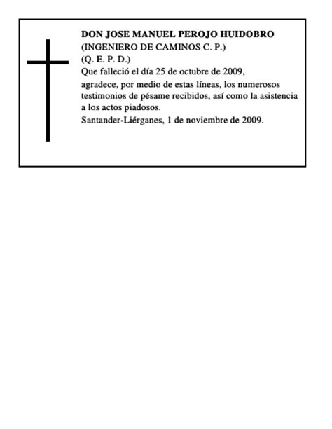 Don Jose Manuel Perojo Huidobro Esquela Necrol Gica El Diario Monta S
