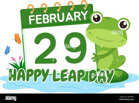 Happy Leap Day On 29 February With Cute Frog In Flat Style Cartoon Hand