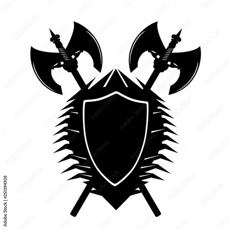 Crossed Battle Axes And Shield Black And White Vector Security Badge