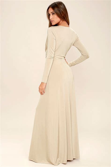 Lovely Beige Dress Maxi Dress Long Sleeve Dress