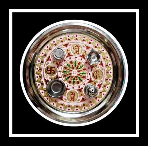 12 Inch Stainless Steel Meenakari Pooja Thali At Rs 170 Piece Steel