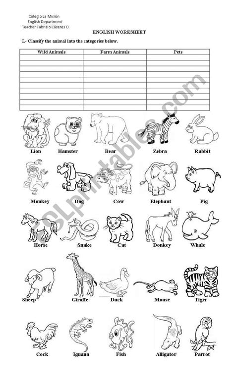 Free Animal Classification Worksheets — Db