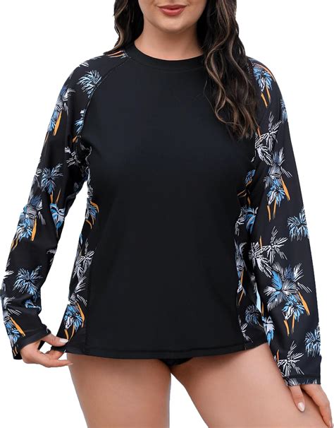 Halcurt Women Plus Size Rash Guard Swimwear Built In Bra Long Sleeve Swim Shirt Upf50 Quick Dry