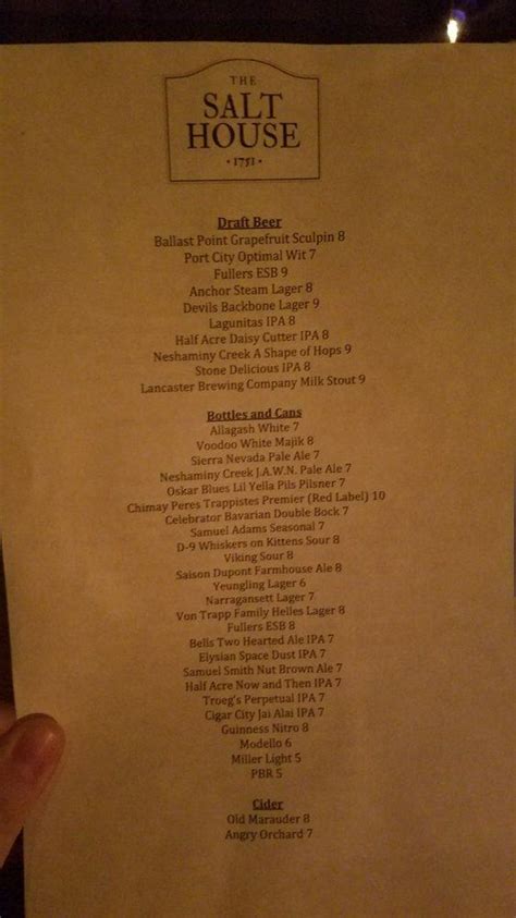 Menu At The Salt House Pub And Bar New Hope