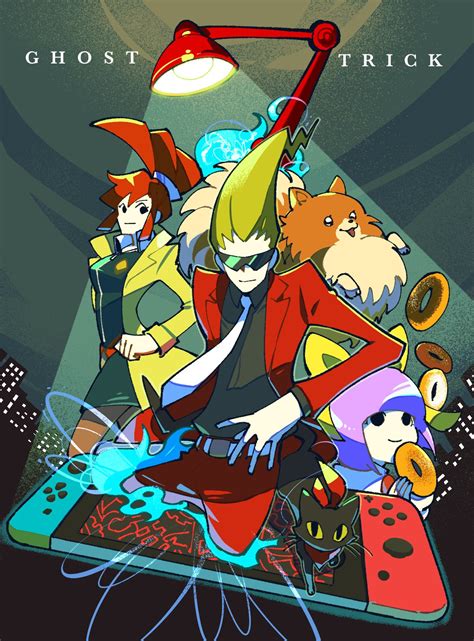sissel, lynne, missile, cat, and kamila (ghost trick) drawn by shino