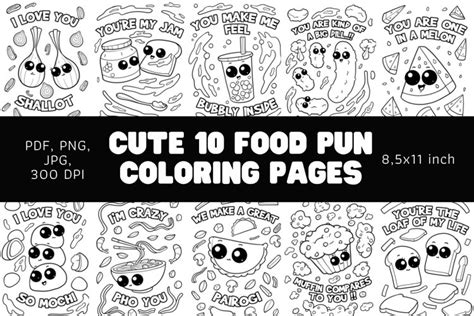 Cute Food Pun Coloring Pages Bundle