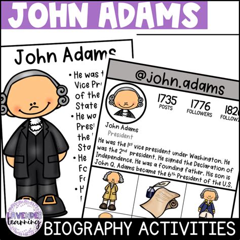 John Adams Biography Activities Worksheets Report Presidents Day