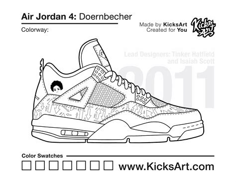 Air Jordan 4 Sneaker Coloring Pages Created By Kicksart Jordans