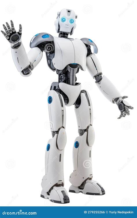 Humanoid Robot Stands Against A Stark White Background Generative Ai