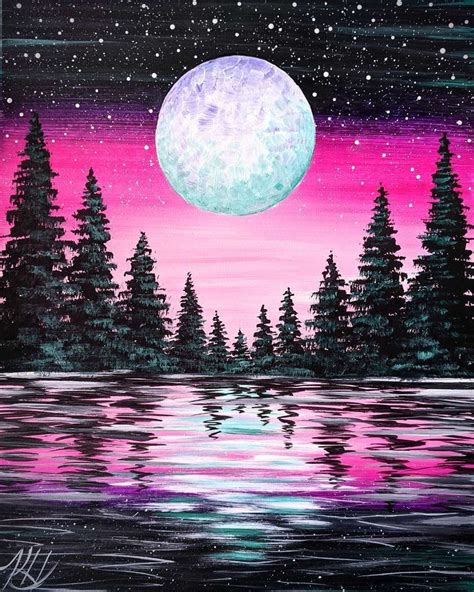 Vibrant Moon Forest M Lerikonst Fantasilandskap M Lning Inspiration