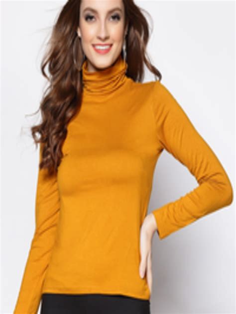 Buy Sera Mustard Yellow Fitted High Neck Top Tops For Women 16008606