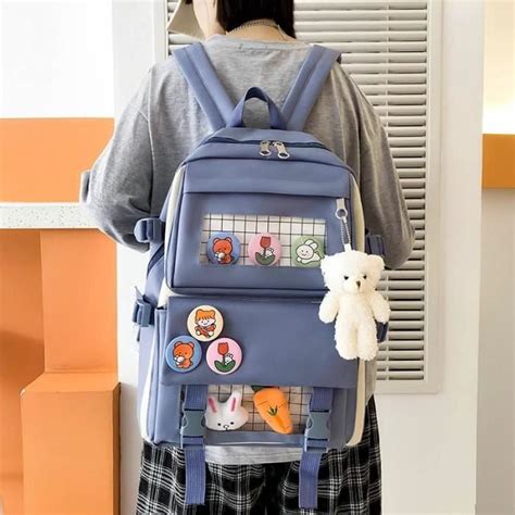 Blue 1PCS Sac à dos d école Kawaii pour femmes jolis sacs d école pour