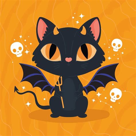 Gato de Halloween con alas de murciélago Vector Premium