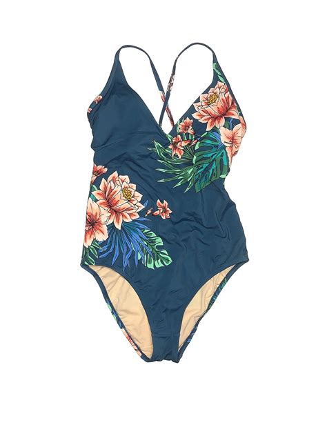 Kona Sol 100% Recycled Plastic Floral Blue One Piece Swimsuit Size L