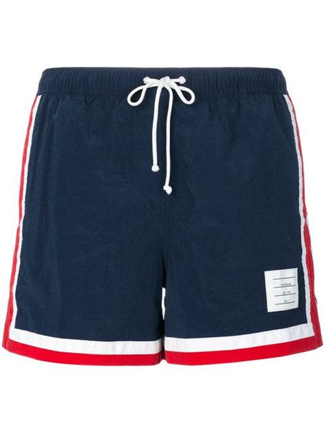 Thom Browne Mid Length Stripe Trimmed Swim Shorts In Midnight Blue