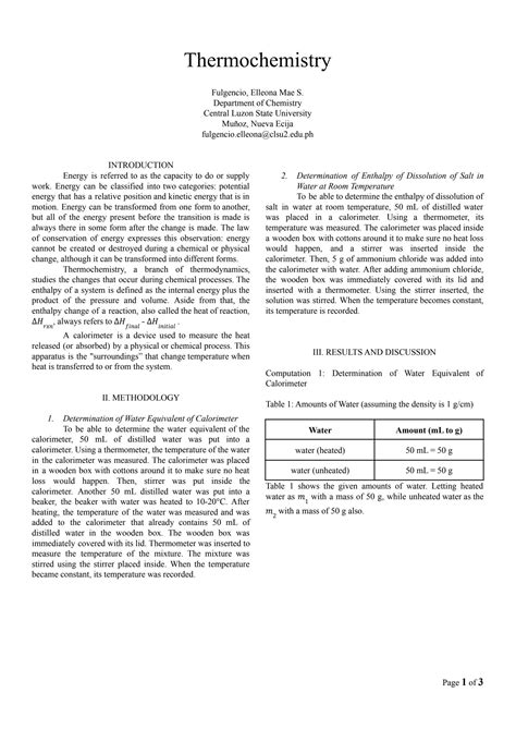 SOLUTION Thermochemistry Lab Report Studypool