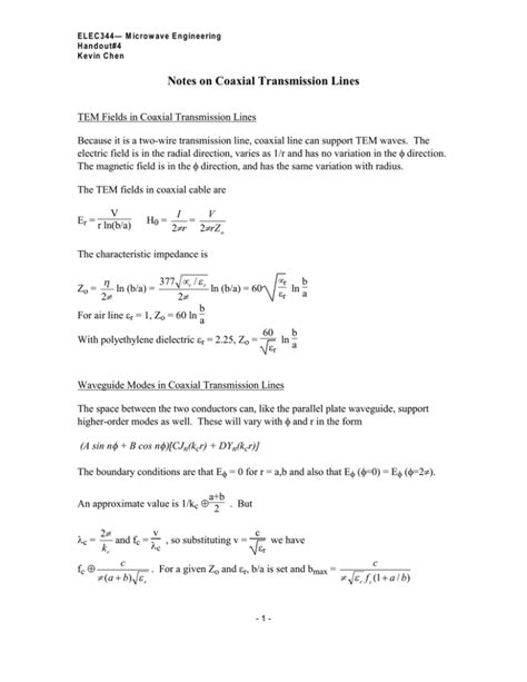 Notes On Coaxial Transmission Lines