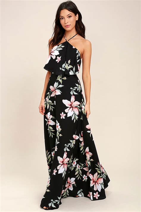 Lovely Black Dress Floral Print Dress Maxi Dress 7900 Lulus