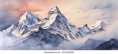 Illustration Watercolor Mont Everest Himalaya Stock Photo