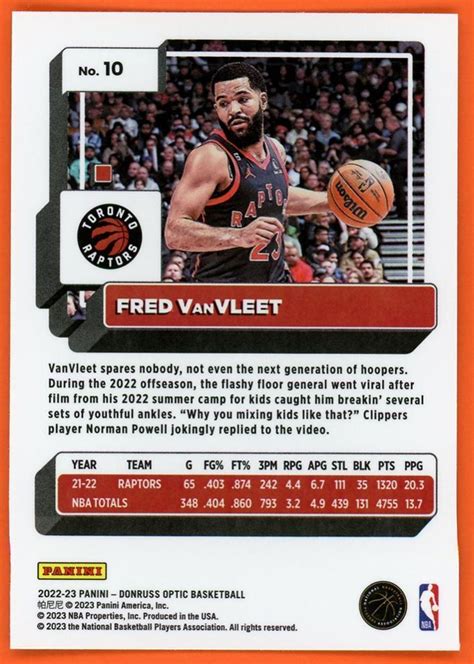 2022 23 Panini Donruss Optic Fred VanVleet Toronto Raptors 10 EBay