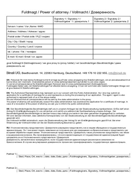 Fillable Online Vollmacht Power Of Attorney Form Fill Out And Sign