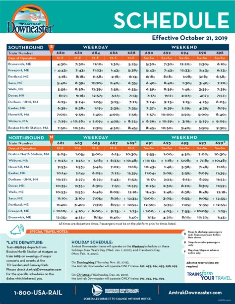 View Full Schedule Amtrak Downeaster | Printable Schedule