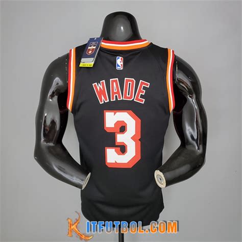 La Camisetas Miami Heat Wade Negro Retro Night