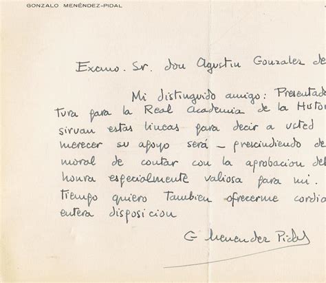 1 CARTA MANUSCRITA FIRMADA Y FECHADA DIRIGIDA A D AGUSTÍN G DE AMEZÚA