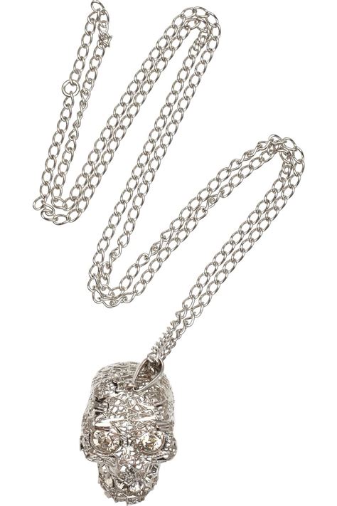 Silver Plated Swarovski Crystal Skull Necklace