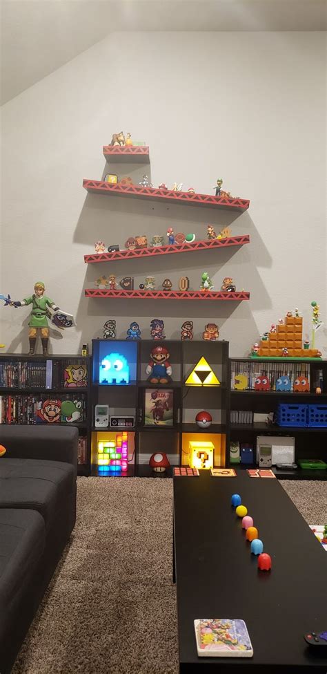 living room filled  lots  furniture  shelves full  toys