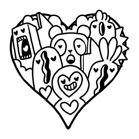 Premium Vector Heart Doodle Cute Valentine Coloring Page