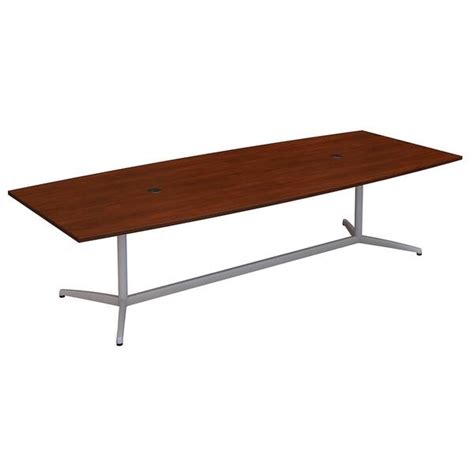 120w X 48d Boat Shaped Conference Table With Metal Base In Cherry Bed