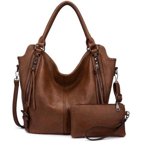 Sac à Main Femmes Sac Bandoulière Femme en Cuir PU Fourre Tout 2pcs