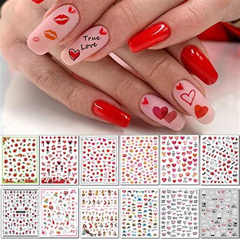 Tailaimei Valentines Day Nail Art Decals Stickers Self Adhesive Nail