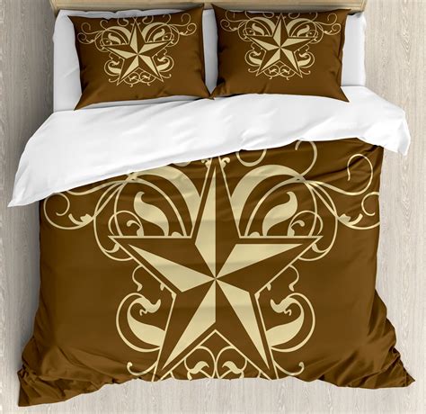 Prehistoric Country Duvet Cover Set Baroque Style Star Floral Curves