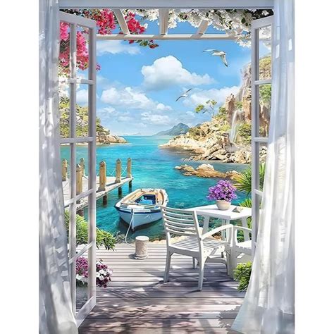 5D Diamond Painting Diy Broderie Paysage Bord De Mer Paysage De Bateau