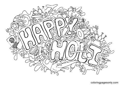 45 Holi Coloring Pages - ColoringPagesOnly.com