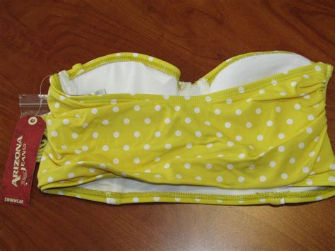 New Arizona Yellow Polka Dot Bikini Swimsuit Top And Bottom Set Sz S M