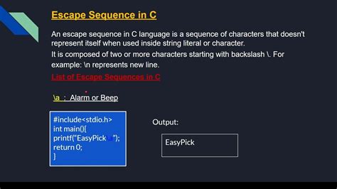 C Escape Sequence In C C Language Tutorial C Programming Tutorial